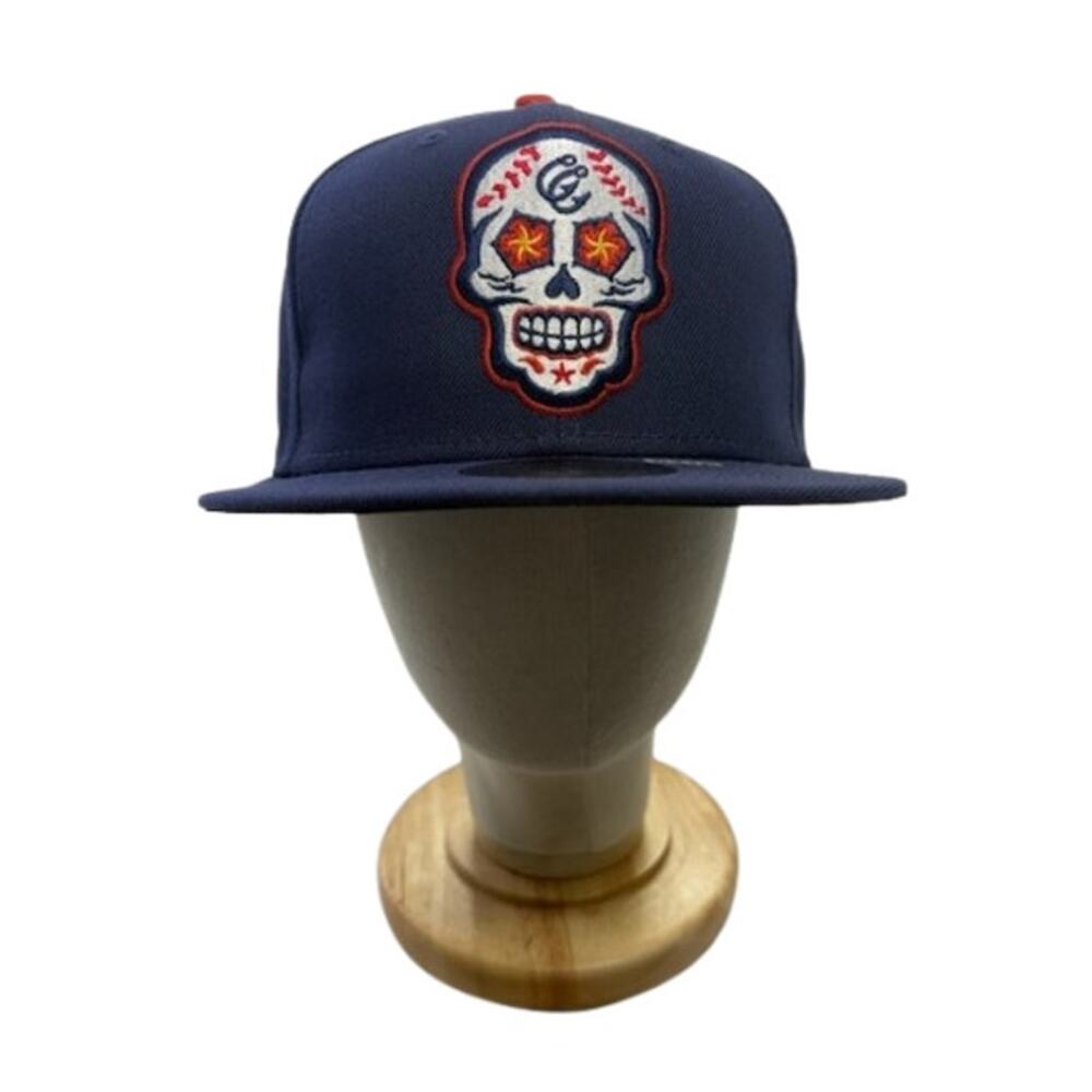 New Era MLB 59FIFTY Chicago Cubs Skull Fitted Hat Navy Blue Unisex Size 7 1/4